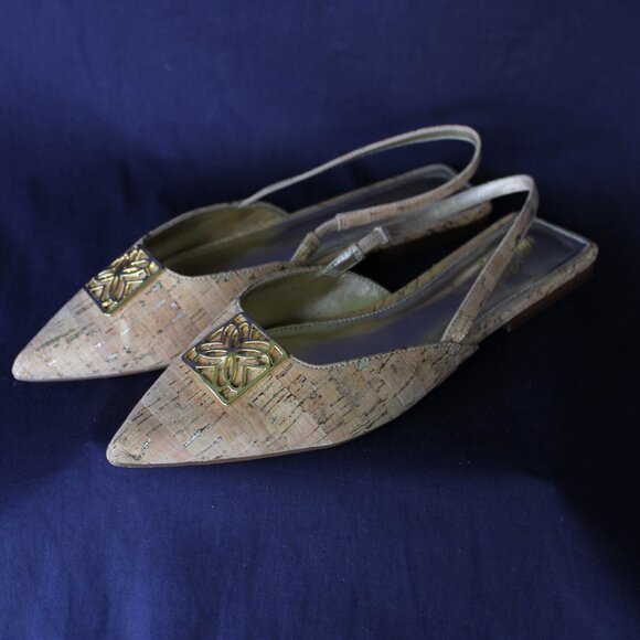Lilly Pulitzer BRIT cork slingback gold buckle Ballet Flat slide shoe 10 $198 - Picture 7 of 11